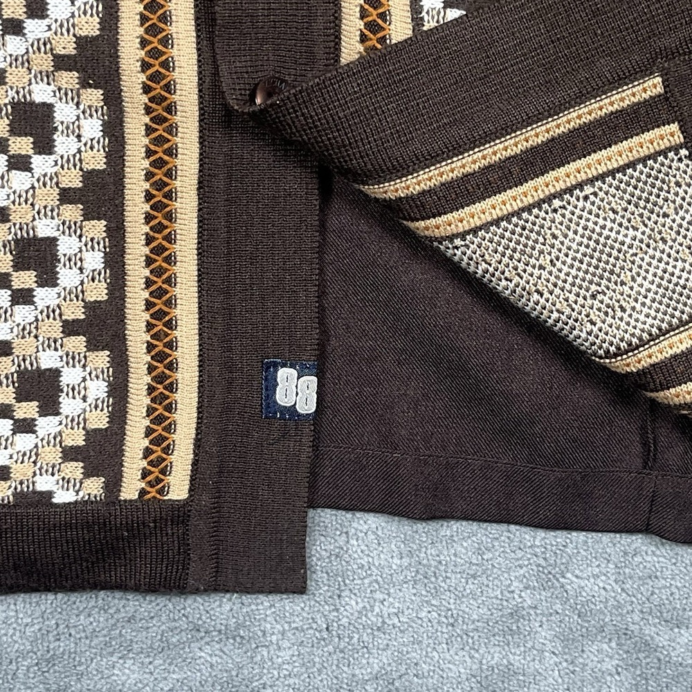 MICHAEL IRVIN 88 Men Vintage Brown Collared Knit Button Cardigan Shirt Sweater - Picture 4 of 11